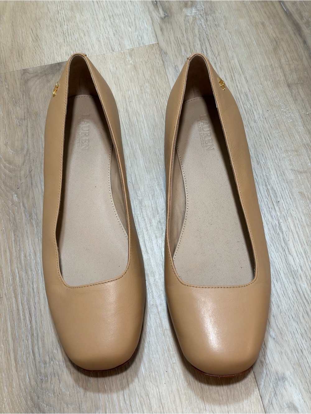 Ralph Lauren Tan Leather Square-Toe Ballet Flats 8.5